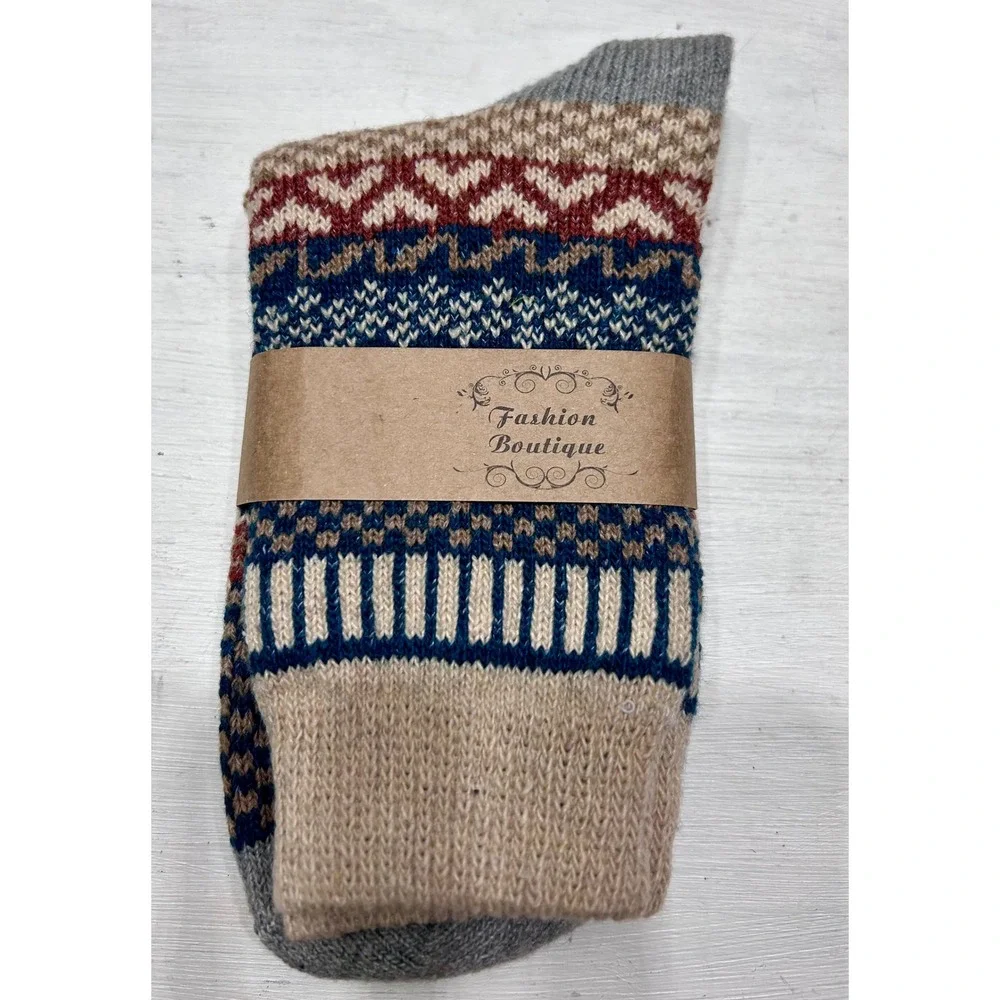 Fashion Boutique Womens Wool Blend Fair Isle Crew Socks Multi Color Knit NWT